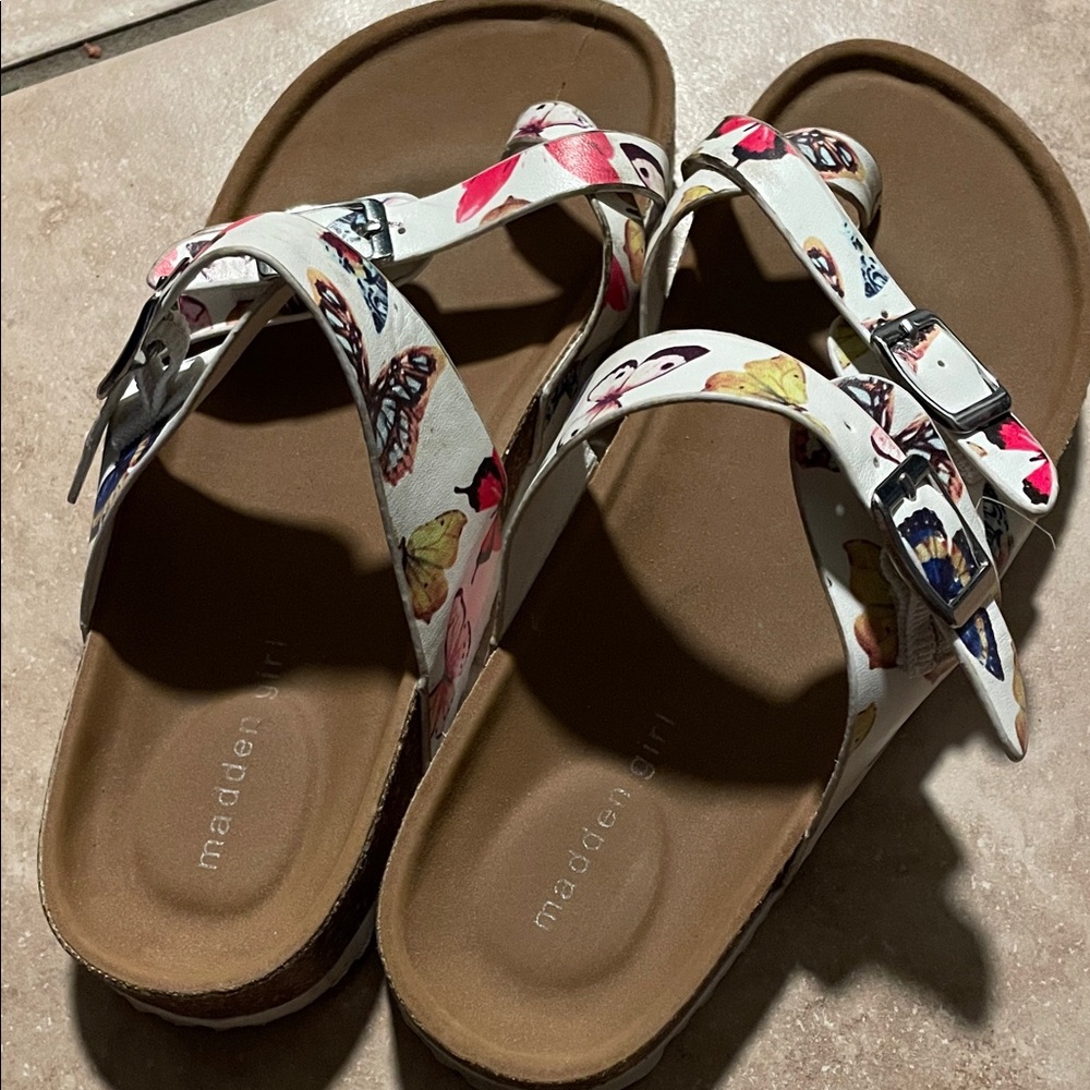 Madden Girl Women's Butterfly Print Sandals - White and Brown